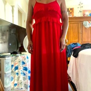 Red spaghetti strap long dress..